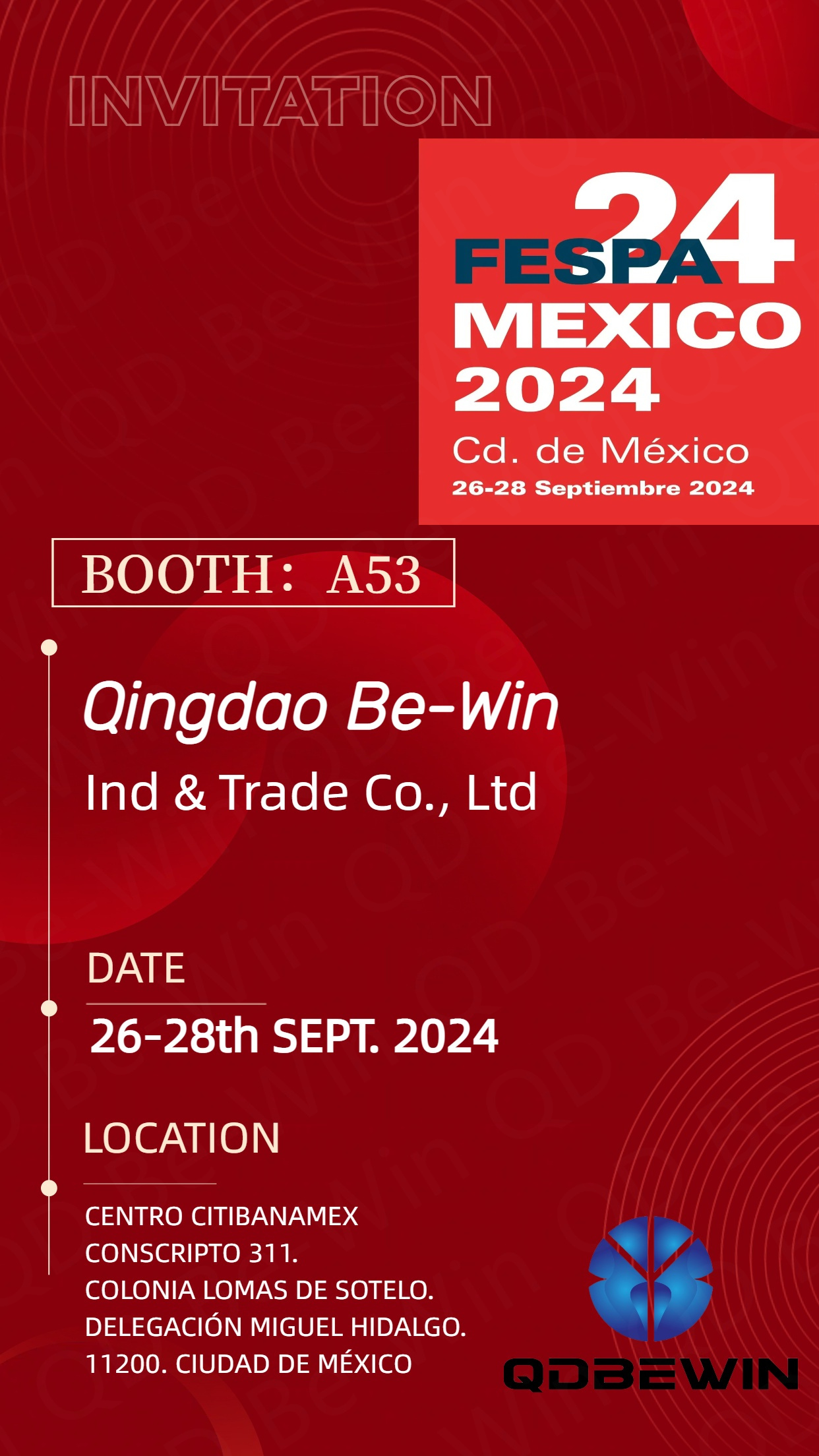 ບໍລິສັດ Qingdao Be-Win Ind & Trade Co., Ltd ທີ່ຈະສະແດງແຜ່ນອາຄິລິກ, ກະດານໂຟມ PVC, ແລະແຜງອາລູມິນຽມ Composite ທີ່ FESPA 2024 ເມັກຊິໂກ